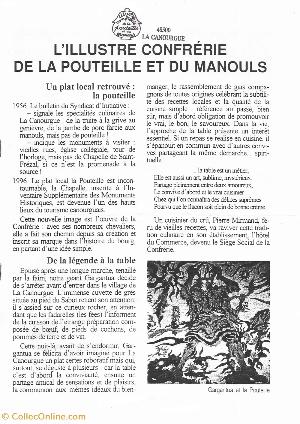 1996 - L'illustre confrérie de la Pouteille et du manouls livres bd revues 1996 illustre confrerie de la pouteille et du manouls