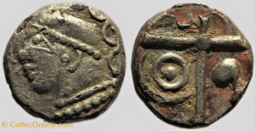 Nitiobroges - Drachme à la tête casquée monnaies antiques av jc ap celtes nitiobroges drachme a la tete casquee