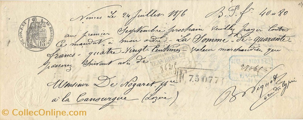 1876 - Mandat à ordre de 40 francs 80 cts documents anciens autres 1876 mandat a ordre de 40 francs 80 cts
