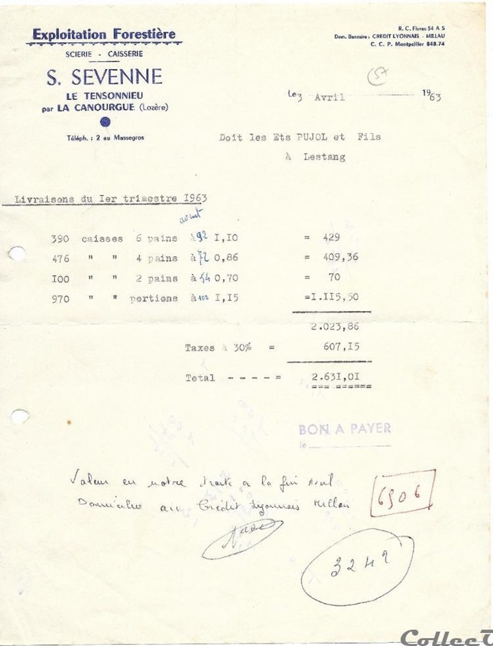 Sevenne S. (1963) documents anciens factures commerciaux sevenne s 1963