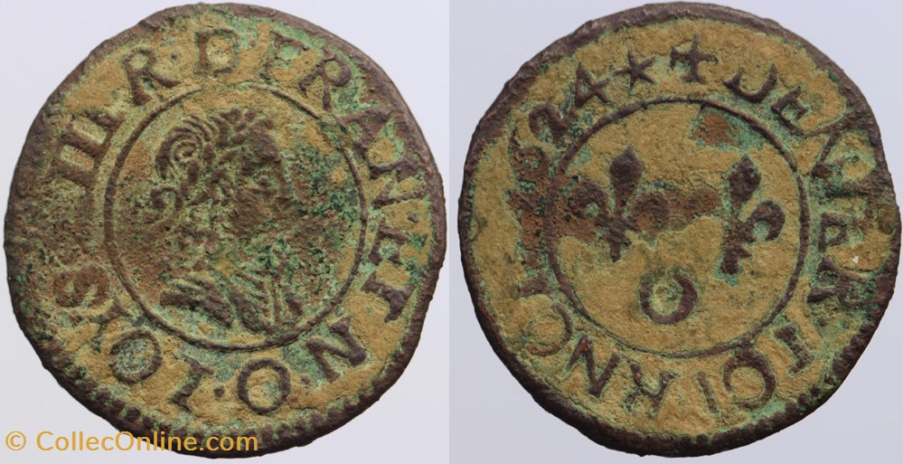 monnaies europe medievale a france royales dy 1359 louis xiii denier tournois 1624 riom