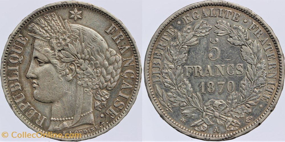 F-333 - Troisième République - Cérès - 5 f. - 1870 A monnaies monde france f 333 troisieme republique ceres 5 f 1870 a