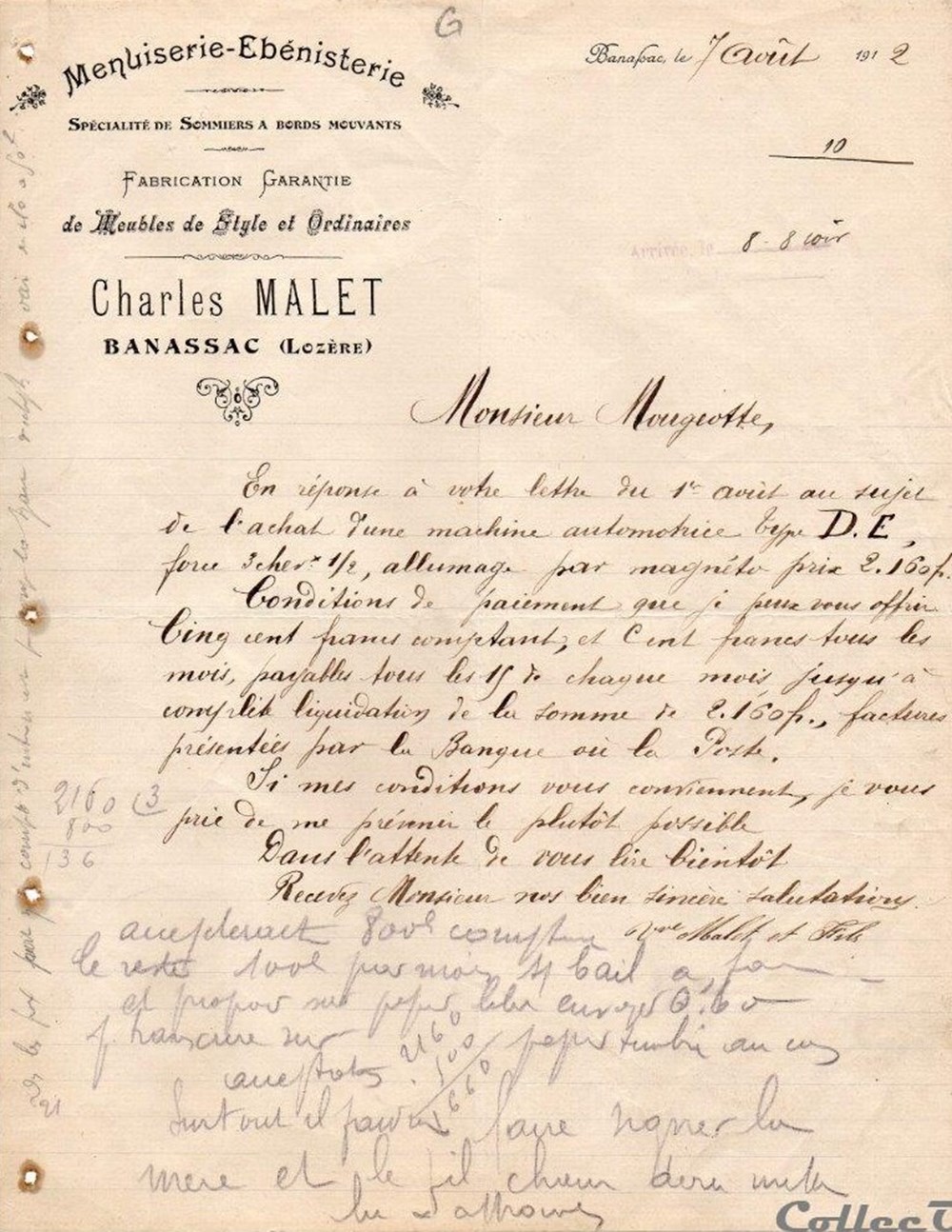 Malet Charles (1912) documents anciens factures commerciaux malet charles 1912