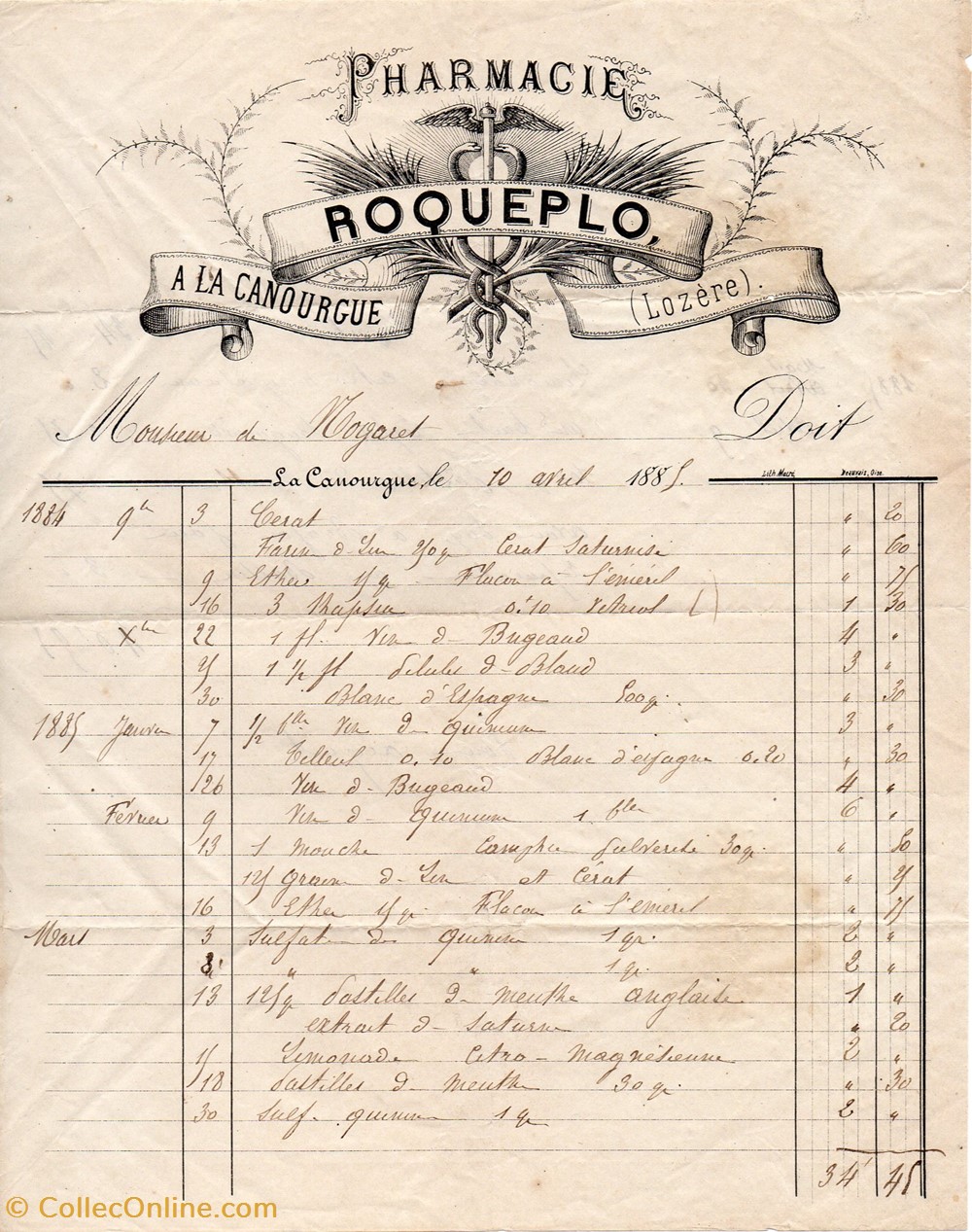 Roqueplo (1885) documents anciens factures commerciaux roqueplo 1885