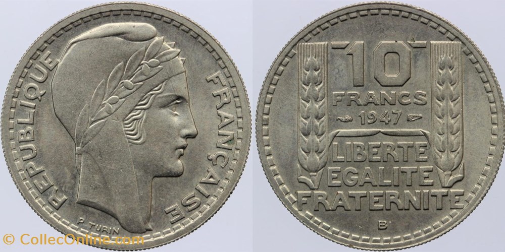 monnaies monde france f 361 turin 10 fr 1947 b gt