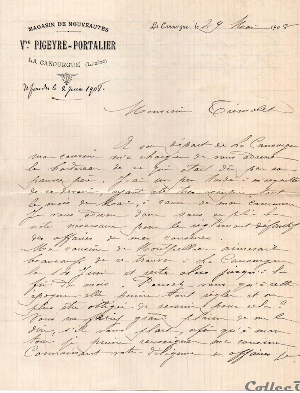 Pigeyre - Portalier (1908) documents anciens factures commerciaux pigeyre portalier 1908