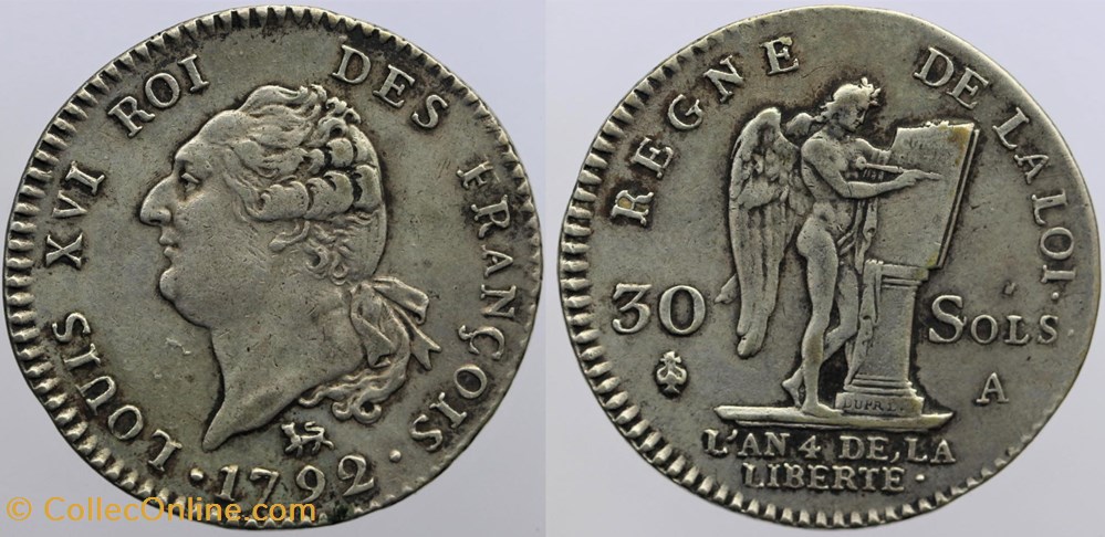 R-42 - Louis XVI - 30 sols - 1792, Paris monnaies europe medievale france royales r 42 louis xvi 30 sols 1792 paris
