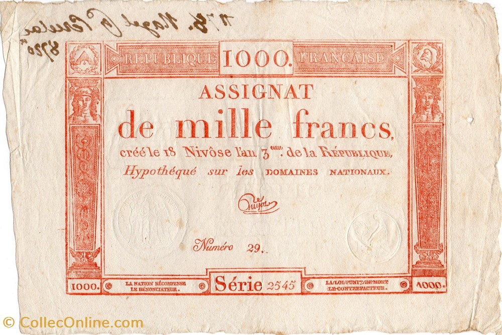 Assignat de1000 francs - 18 nivôse AN III billets europe france assignat de1000 francs 18 nivose an iii