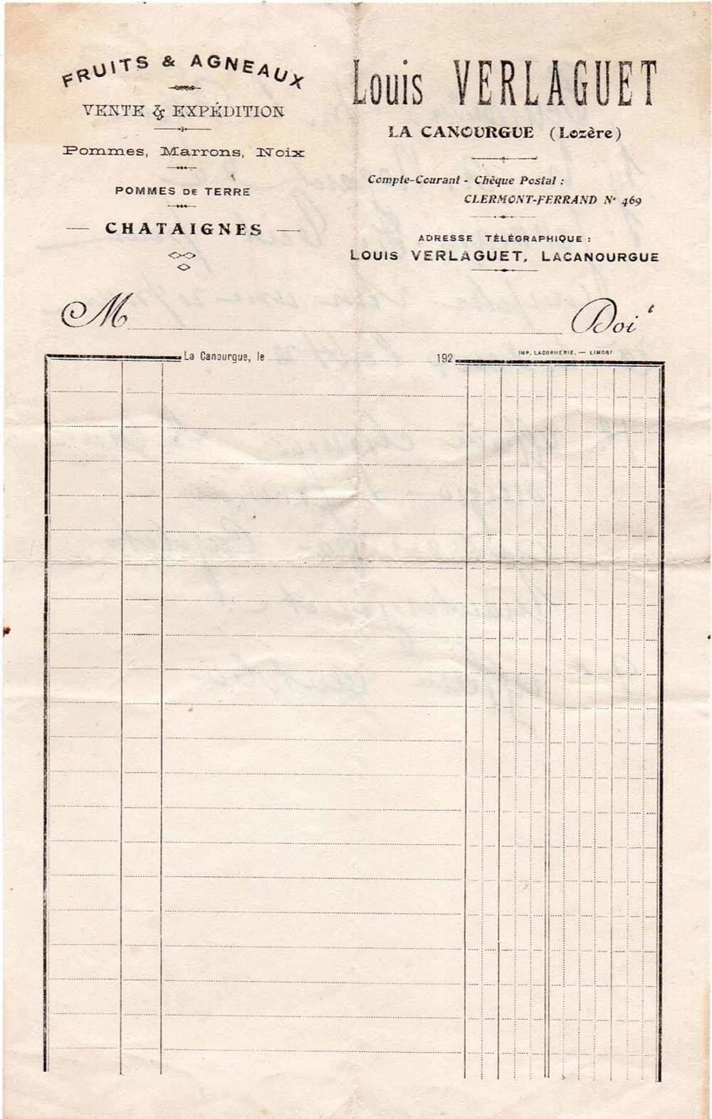 Verlaguet Louis (1920) documents anciens factures commerciaux verlaguet louis 1920
