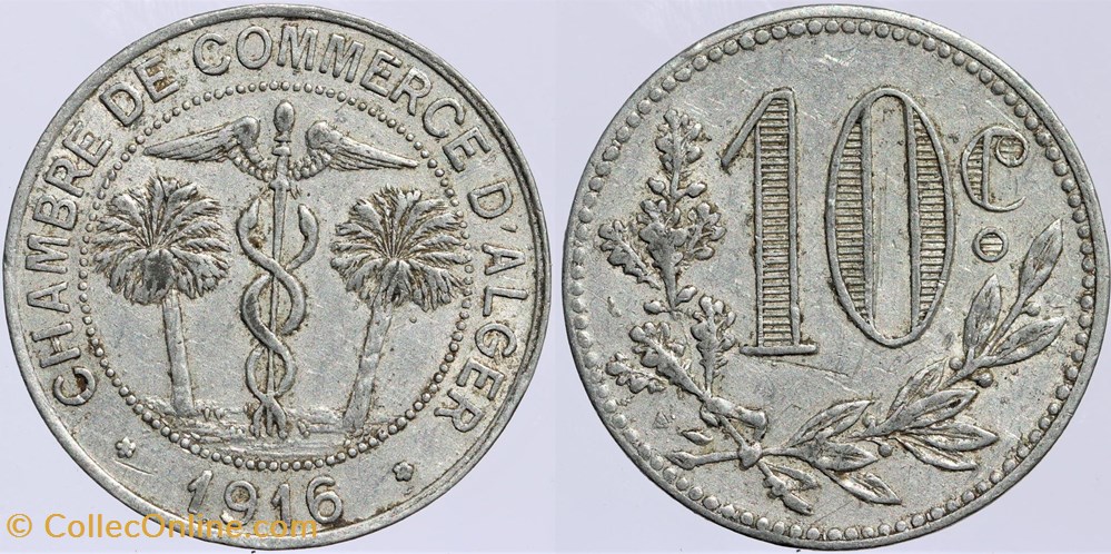 Algérie - Alger - C.C. - 10 centimes - 1916 monnaies colonies francaises algerie alger c c 10 centimes 1916