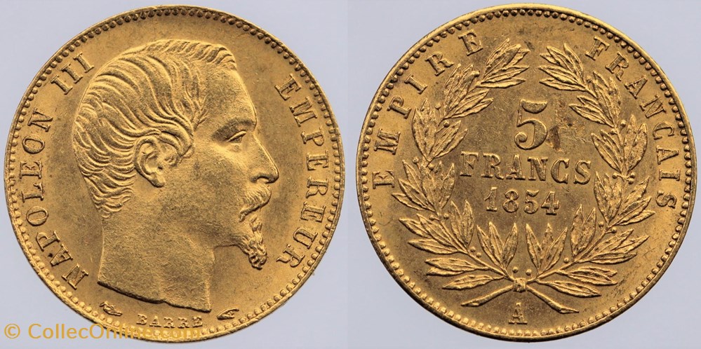 monnaies monde france f 500 second empire 5 francs 1854 a