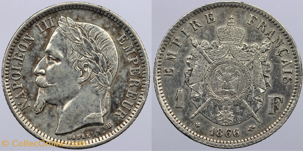 F-215 - Second Empire - 1 franc, 1866 BB monnaies monde france f 215 second empire 1 franc 1866 bb