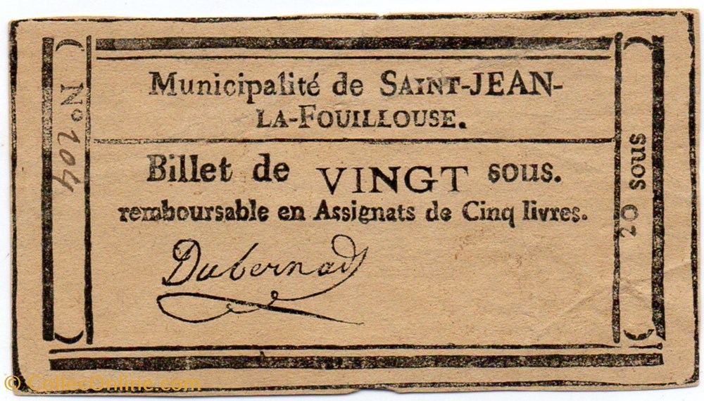 billets europe france billet de confiance st jean la fouillouse lozere 20 sous