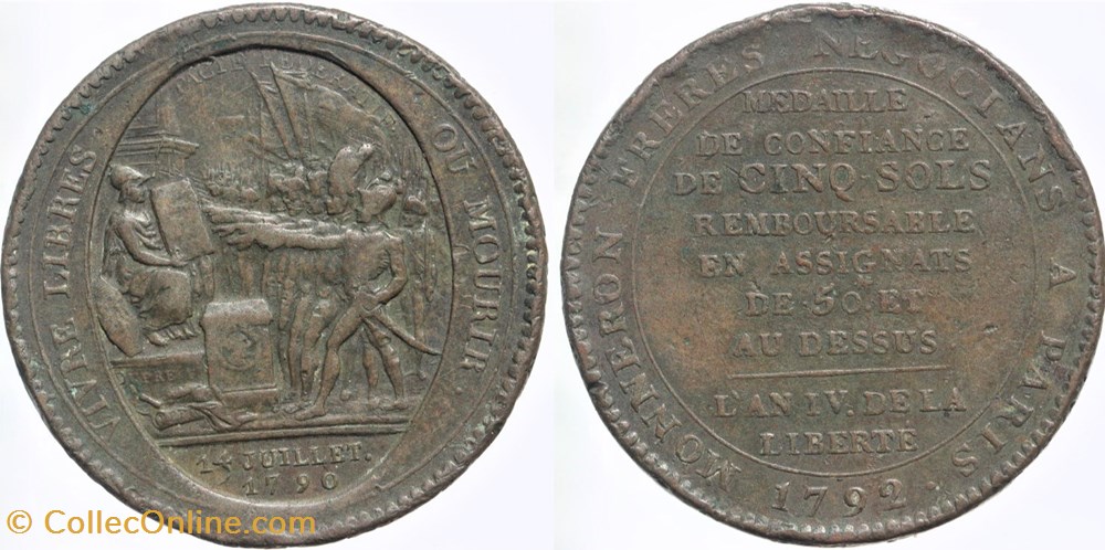 1792 - Convention - Monnaie de confiance de 5 sols monnaies europe medievale france 1792 convention monnaie de confiance de 5 sols