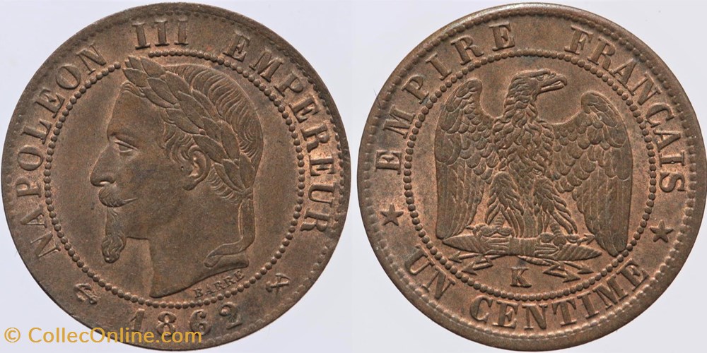 monnaies monde france f 103 second empire 1 centime 1862 k