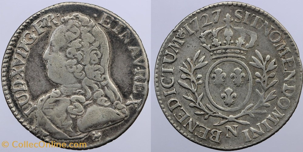 monnaies europe medievale a france royales dy 1677 louis xv 1 5 ecu 1727 montpellier