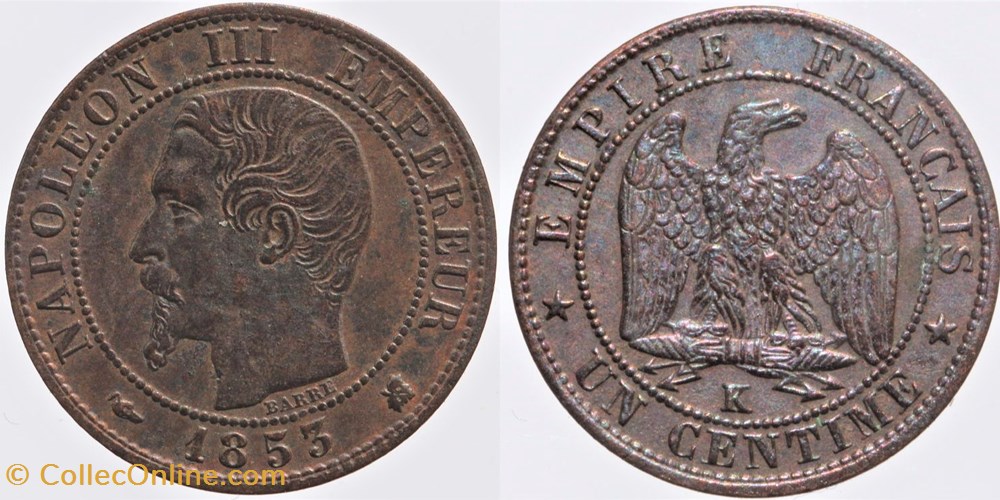 monnaies monde france f 102 second empire 1 centime 1853 k