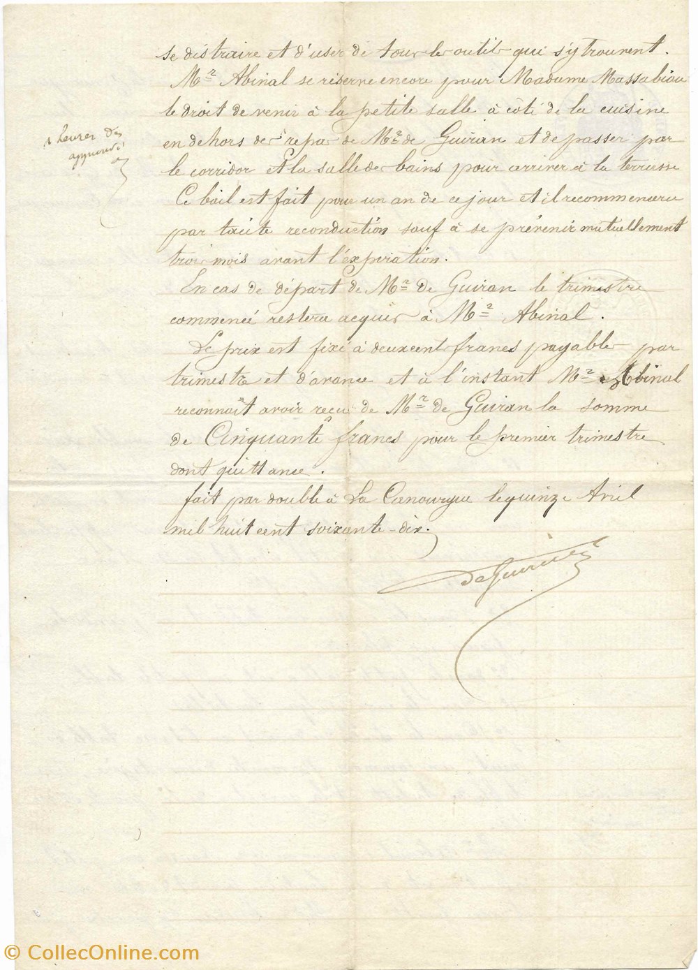 1870 - Bail documents anciens autres 1870 bail