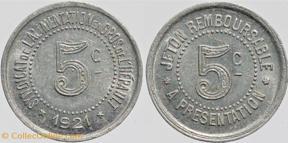 34 - Herault - S.A. - 5 centimes 1921 monnaies monde france 34 herault s a 5 centimes 1921