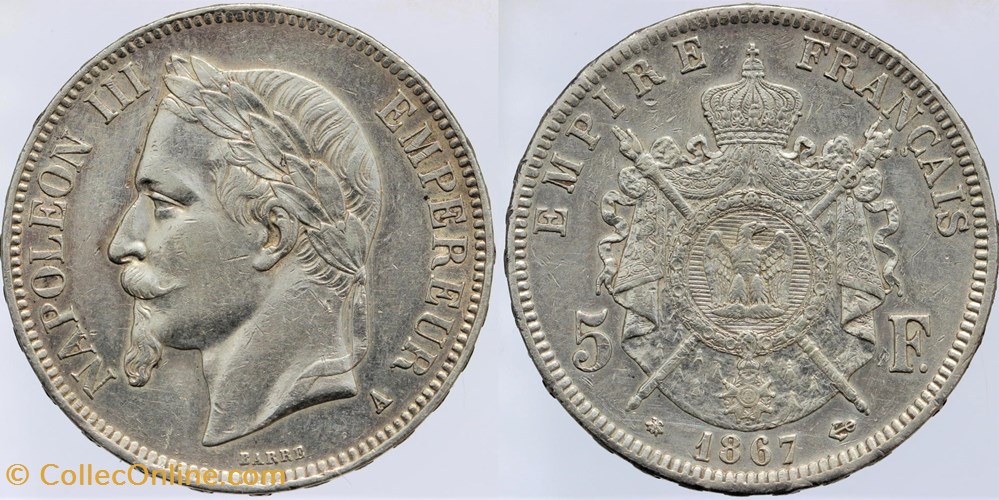 F-331 - Second Empire - 5 francs - 1867 A monnaies monde france f 331 second empire 5 francs 1867 a