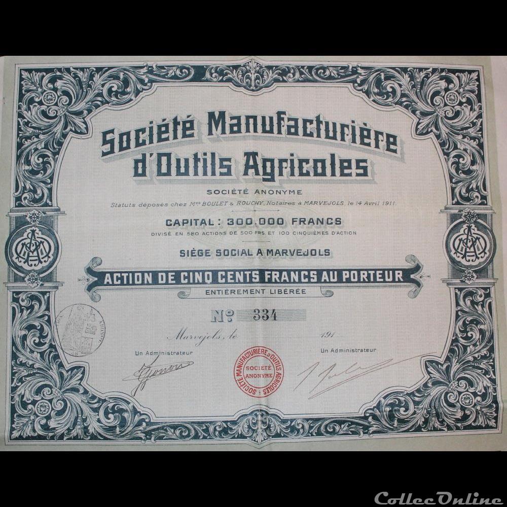 vieux papier action titre montre ancienne 1911 marvejols