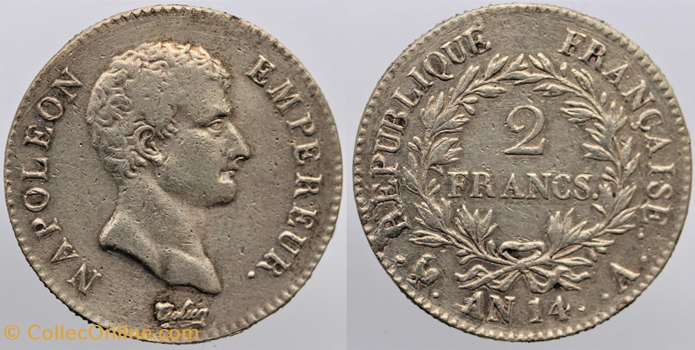 monnaies monde france f 251 premier empire 2 francs an 14 paris