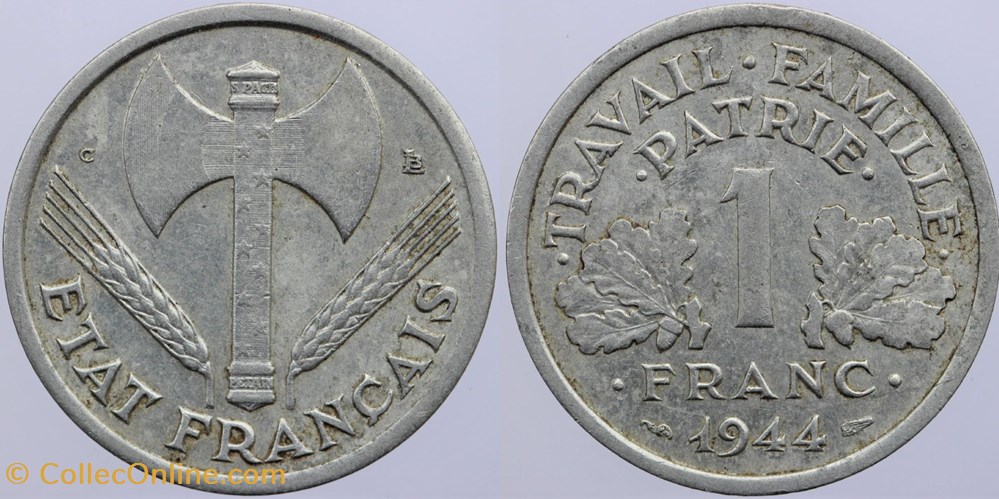 monnaies monde france f 223 bazor 1 fr 1944 petit c