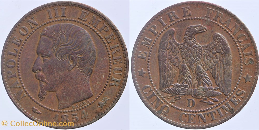 F-116 - Second Empire - 5 centimes - 1854 D monnaies monde france f 116 second empire 5 centimes 1854 d