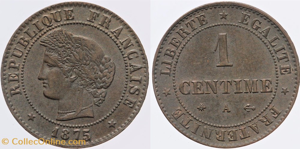 monnaies monde france f 104 troisieme republique ceres 1 c 1875 a