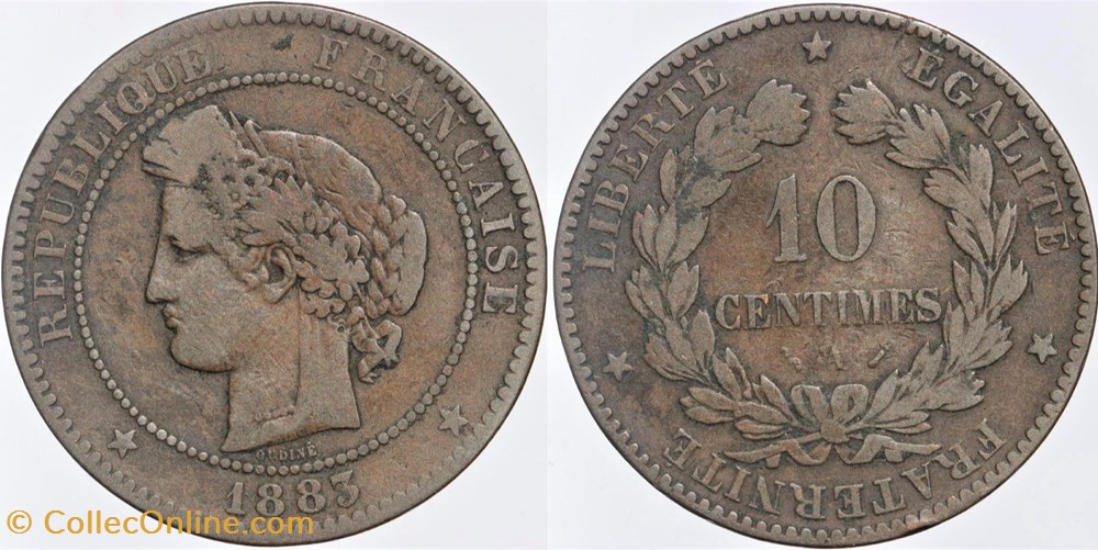 F-135 - Troisième République - Cérès - 10 c. - 1883 A monnaies monde france f 135 troisieme republique ceres 10 c 1883 a