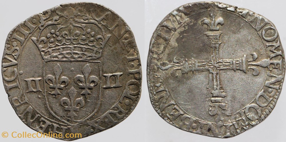 monnaies europe medievale france royales dy 1133 henri iii quart ecu tours