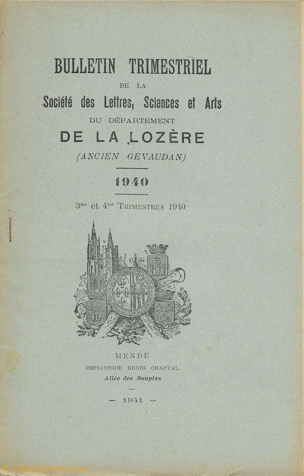 1940 - Bulletin de la Société des Lettres de la Lozère 3ème et 4ème trimestre livres bd revues 1940 bulletin de la societe des lettres de la lozere 3eme et 4eme trimestre