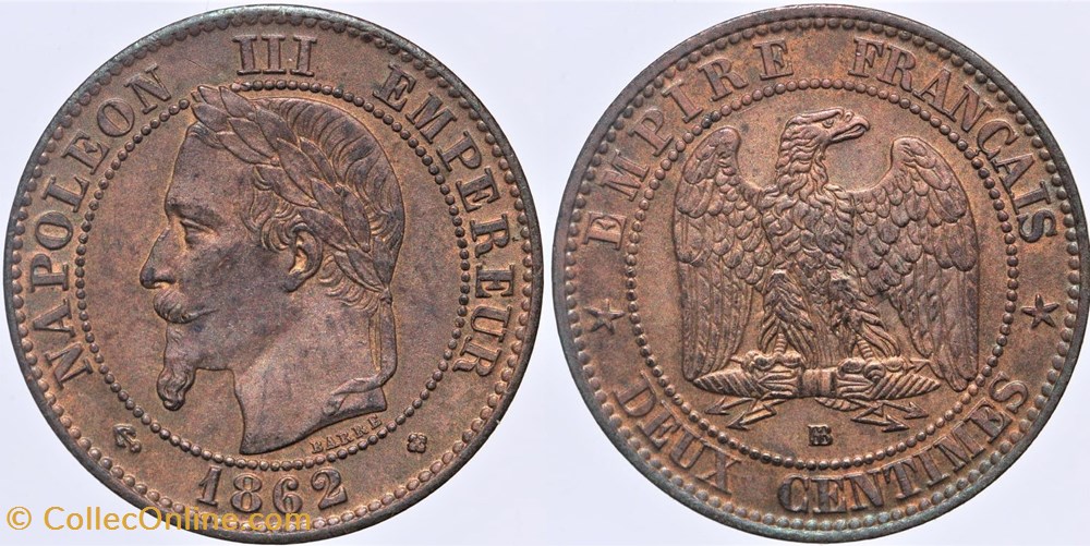 monnaies monde france f 108 second empire 2 centimes 1862 bb