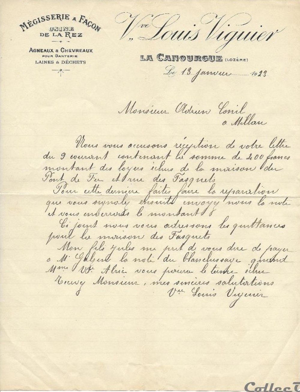 documents anciens factures commerciaux viguier louis veuve 1923