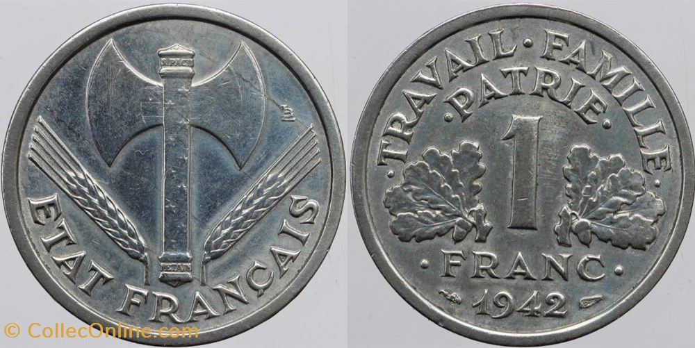 F-222 - Bazor - 1 fr. - 1942 monnaies monde france f 222 bazor 1 fr 1942
