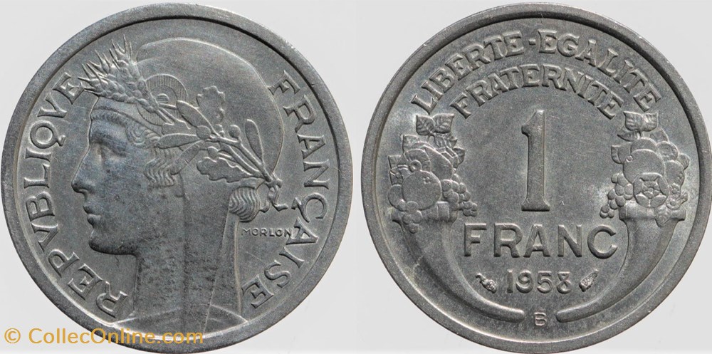 F-221 - Morlon - 1 fr. - 1958 B monnaies monde france f 221 morlon 1 fr 1958 b