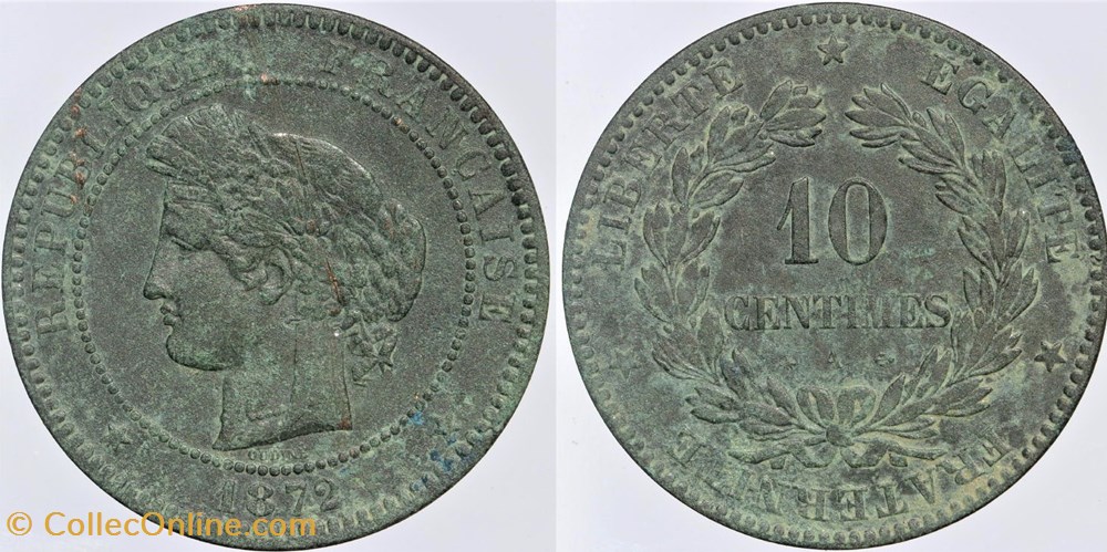 monnaies monde france f 135 troisieme republique ceres 10 c 1872 a