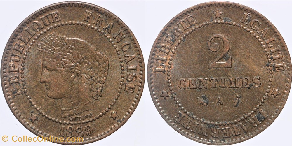 F-109 - Troisième République - Cérès - 2 c. - 1889 A monnaies monde france f 109 troisieme republique ceres 2 c 1889 a