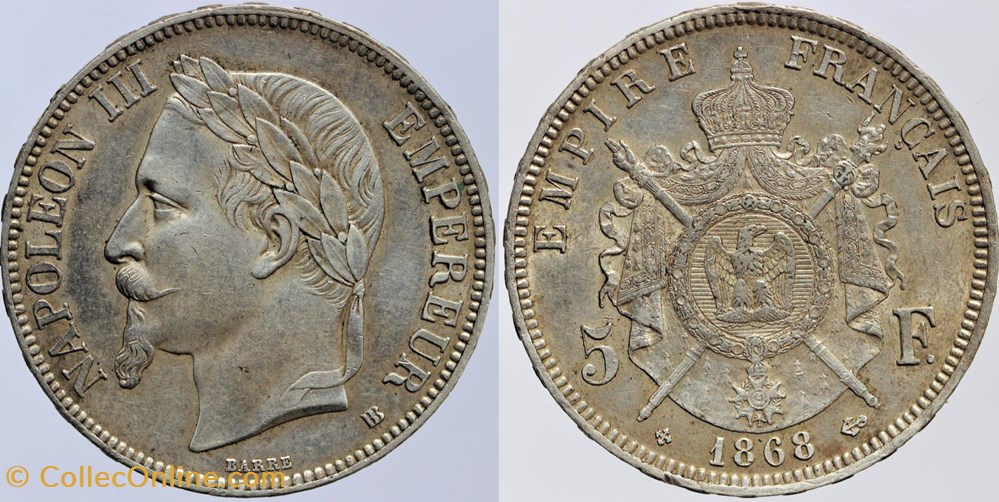 F-331 - Second Empire - 5 francs - 1868 BB monnaies monde france f 331 second empire 5 francs 1868 bb