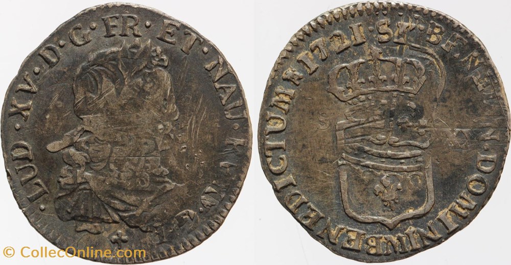 monnaies europe medievale france royales dy 1668a louis xv 1 6 ecu 1721 toulouse