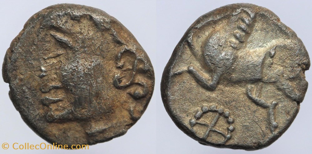 monnaies antiques av jc ap celtes arvernes drachme a la roue perlee