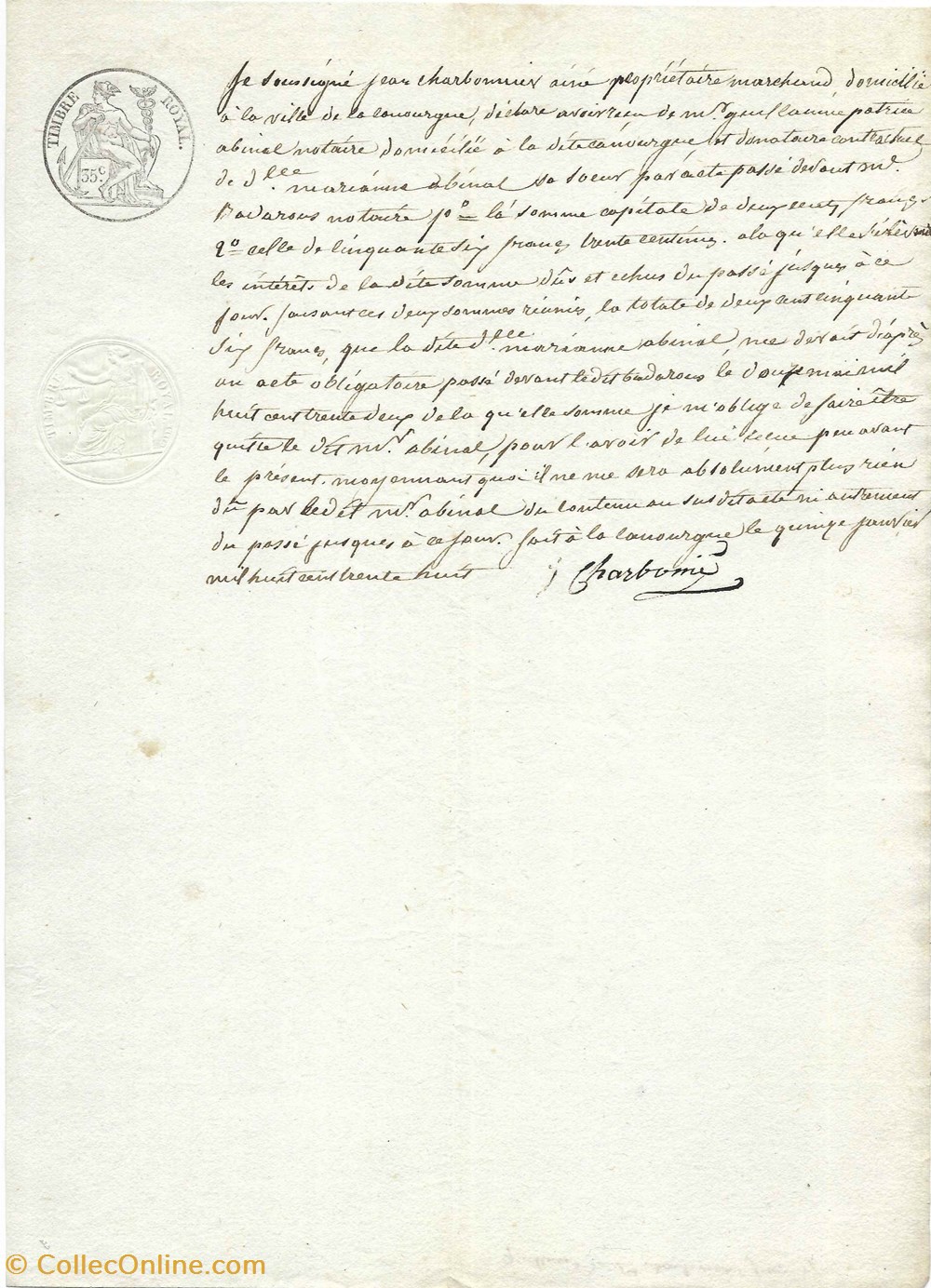 1838 - Reçu documents anciens autres 1838 recu