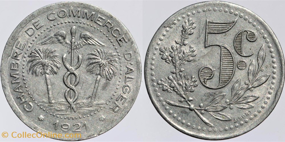 Algérie - Alger - C.C. - 5 centimes - 1921 monnaies colonies francaises algerie alger c c 5 centimes 1921