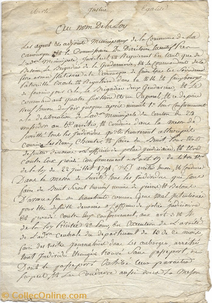 1797 - Demande de patrouille, AN 6 documents anciens autres 1797 demande de patrouille an 6