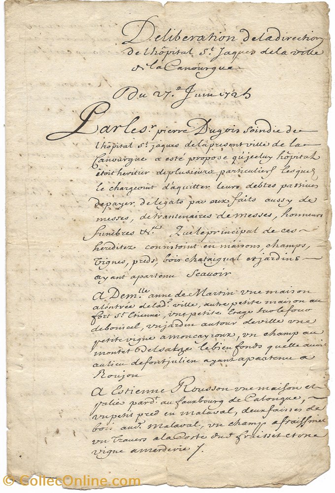 documents anciens autres 1725 deliberation hopital st jacques