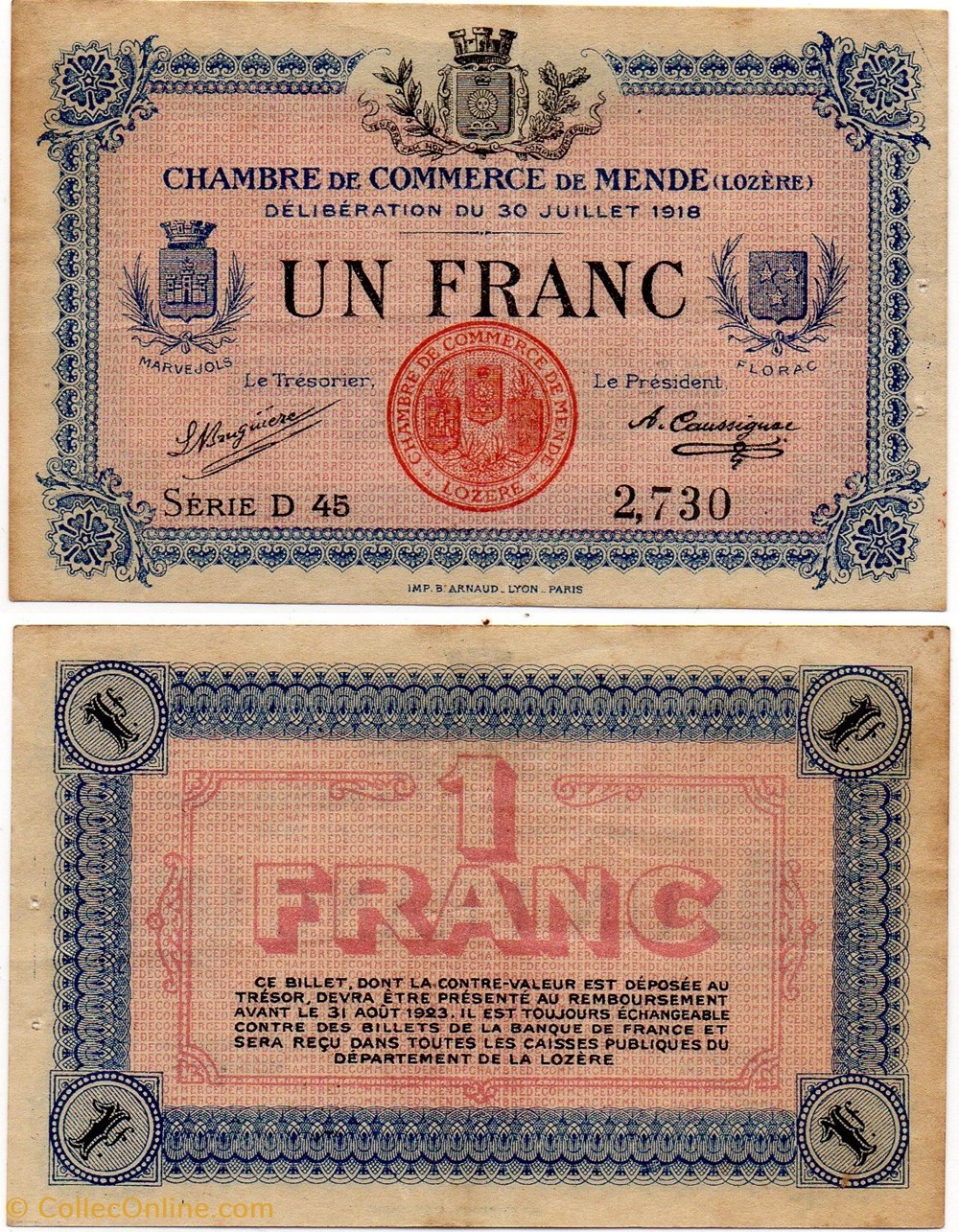 billets europe france 1 franc c c m serie d45