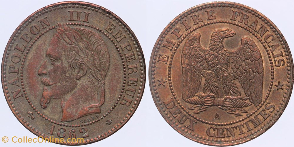 F-108 - Second Empire - 2 centimes - 1862 A monnaies monde france f 108 second empire 2 centimes 1862 a