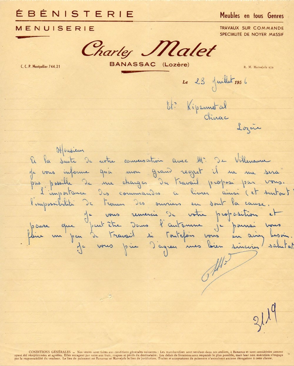 Malet Charles (1956) documents anciens factures commerciaux malet charles 1956