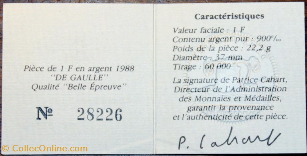 monnaies monde france 1988 1 franc argent b e