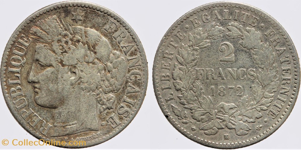 F-265 - Troisième République - Cérès - 2 f. - 1872 K monnaies monde france f 265 troisieme republique ceres 2 f 1872 k